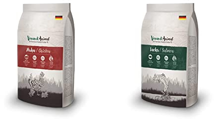 Venandi Animal Premium Trockenfutter für Katzen, Huhn, getreidefrei mit viel frischem Fleisch, 1.5 kg & Premium Trockenfutter für Katzen, Lachs, getreidefrei mit viel frischem Lachs, 1.5 kg