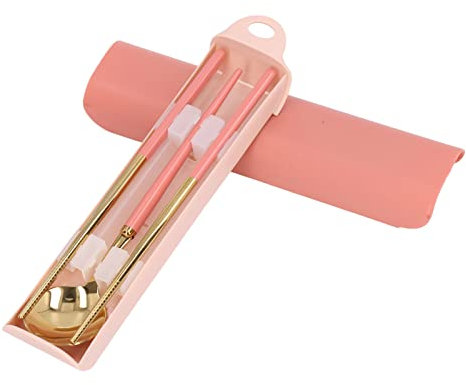 Ensemble de baguettes et cuillères coréennes, ensemble de couverts pour baguettes portables avec boîte de rangement, ensemble de cuillères et baguettes en acier inoxydable réutilisables(Rose)