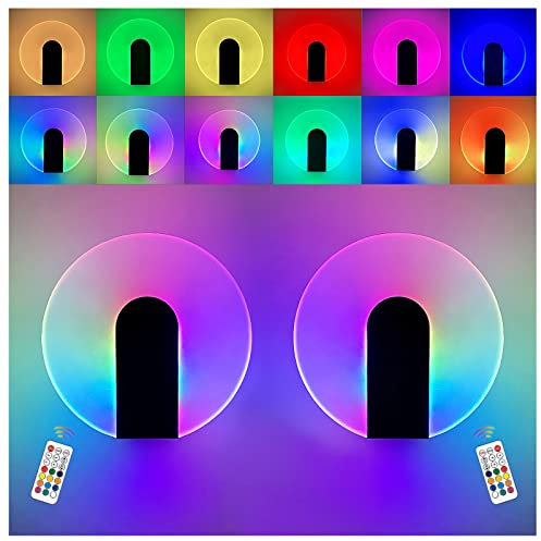 YNDD 2 Stück RGB Farbwechsel LED Wandleuchte, Batteriebetriebene USB Wandlampe, Dimmbar, Bunt, Stimmungslicht mit Fernbedienung, für Wohnzimmer Schlafzimmer Kinderzimmer Flur Treppen Party