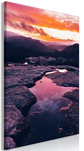 decomonkey Bilder Landschaft 40x60 cm 1 Teilig Leinwandbilder Bild auf Leinwand Vlies Wandbild Kunstdruck Wanddeko Wand Wohnzimmer Wanddekoration Deko Modern Sonnenuntergang Steine Berge rosa
