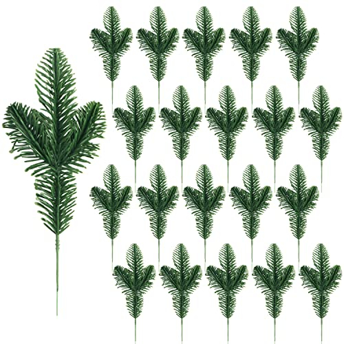 20 Stück Tannenzweige Künstliche Kiefernblätter Zweige Weihnachtsgrün Picks künstliche Kiefernnadel Kiefer Zweige für Weihnachten Verschönerung DIY Handwerk Girlande Kranz Dekorationen, 25.5 CM