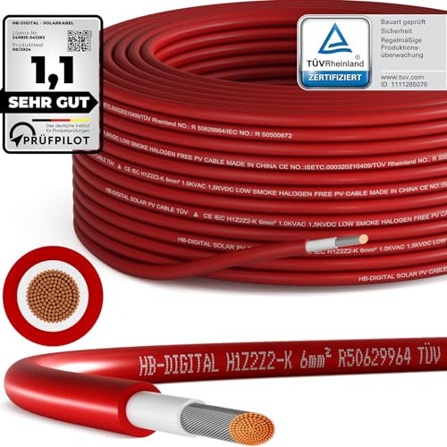 hb-digital 50m Cavo solare 6mm2 H1Z2Z2-K 1500V d per pannelli solari cavo di prolunga solare fotovoltaico singolo flessibile