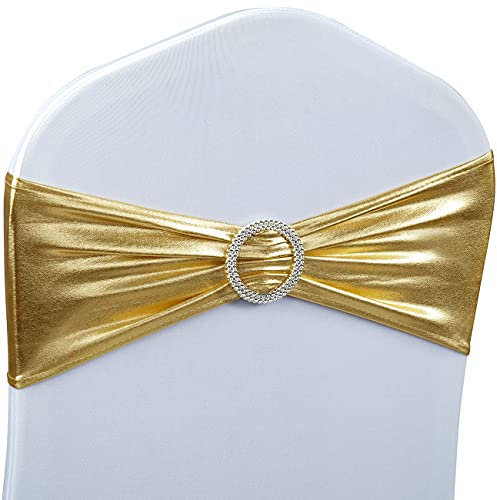 Babenest Spandex-Stuhlschärpen, Schleifen, 30 Stück, Premium-Stretch-Stuhlbezug, Band mit Schnalle, universal, elastische Stuhlbänder für Hochzeit, Party, Bankett, Dekoration (Metallic-Gold)