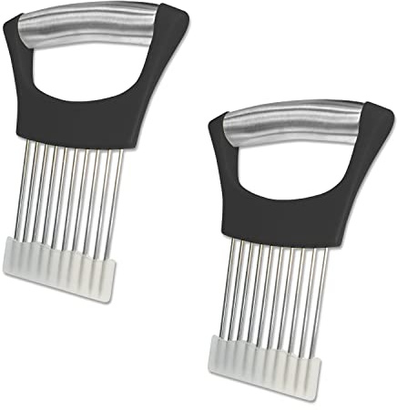 2 Pack Black Onion Slicer Holder, Stainless Steel Onion | Tomato | Potato | Apple | Egg Slicer Holder, Vegetables | Fruits Slicer Holder, Kitchen Accessory, Meat |Beef Chopper