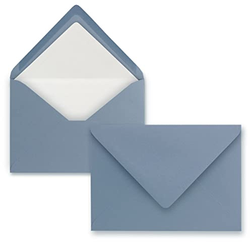 75 Briefumschläge in Graublau (Blau) mit weißem Innenfutter - Kuverts in DIN B6 Format - 12,5 x 17,6 cm - Seidenfutter - Nassklebung