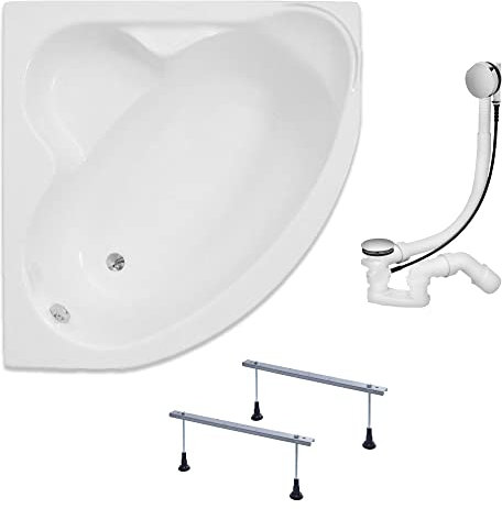 KOLMAN Badewanne STANDARD Eckbadewanne 130x130 ohne Verkleidung, Ablaufgarnitur und Füßen Komplettset 3in1 Premium Original Acryl Wanne Siphon