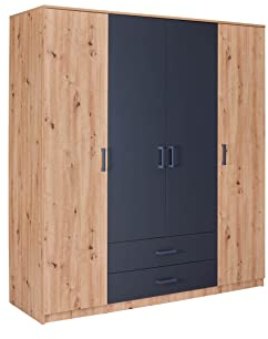 Inter Link - Kleiderschrank - Garderobenschrank - Moderner Schrank -Großer Schrank -Viel Stauraum - Wäscheschrank - Mehrzweckschrank - Schlafzimmerschrank -Vier Türig -Eiche Artisan -Anthrazit -Liora