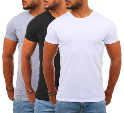 Young & Rich Herren Uni Basic T-Shirt mit Rundhals Ausschnitt einfarbig Stretch körperbetonte Dehnbare Passform 1701