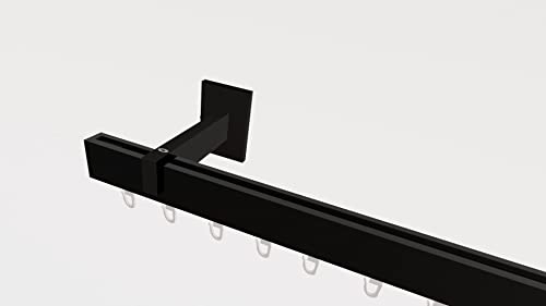 Innenlaufsystem Gardinenstange Square-LINE kantig, auf Maß - Schwarz - 140 cm 1-Lauf