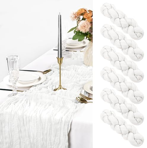 6er Seihtuch Tischläufer, weiß, rustikaler Gaze-Tischläufer, 90 x 300 cm, Seihtuch, Gaze-Tischläufer, Seihtuch, Boho-Tischläufer für Hochzeit, Geburtstagsparty-Dekoration (weiß)