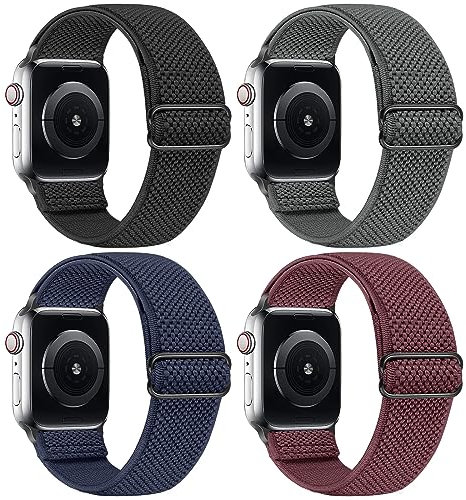 SOiiKE 4 Pack Bracelets Compatibles avec Bracelet Apple Watch 42mm 44mm 45mm 49mm pour Femme Homme, Bracelet de Remplacement en Nylon Elastique pour iWatch Ultra/Ultra 2 Series SE/9/8/7/6/5/4/3/2/1