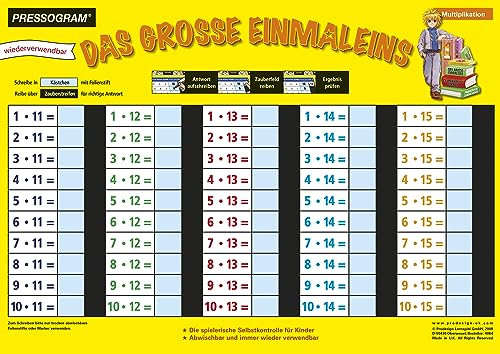 TimeTEX - Zaubertafel Mathematik - Großes 1 x 1 | Rechen-Tafel mit Selbstkontrolle zum spielerischen Lernen und Üben von Multiplikation | Inhalt: Großes 1 x 1