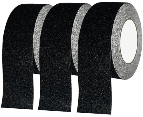 JinPhon 3 rollos de cinta adhesiva antideslizante negra con autoadhesivo, 5 cm x 10 m
