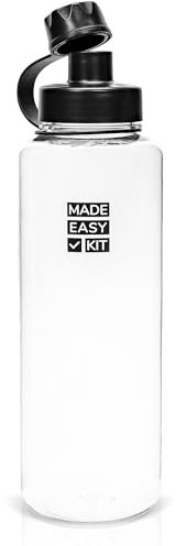 Made Easy Kit Tritan Plastic Water Bottle - Revolutionary Lid, Wide and Narrow Mouth Openings - BPA Free Water Bottle, Dishwasher Safe (Tall & Large (48oz), Clear)
