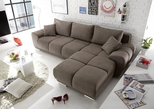 ChillMe Corner Sofa Bed 'DALLAS' - with storage and FREE assembly (Right, Brown)