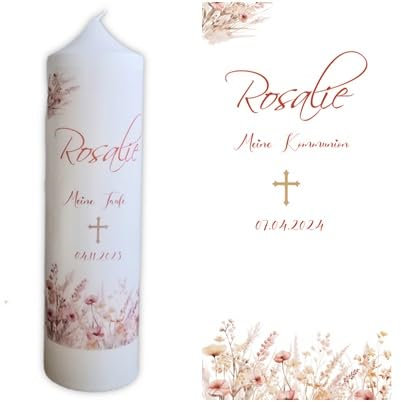 TAUFKERZE MÄDCHEN & JUNGEN - Blumen, Blumenwiese, Kreuz | beschriftet mit Namen, Datum | KOMMUNIONKERZE Blumen (25 x 7 ohne Schleifen)