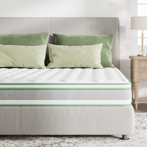 Novilla King Size Mattresses 9.8 Inch Memory Foam Hybrid Mattress 5FT Deep Pocket Sprung Mattress 3-Zone Support with Edge Support and Motion Isolation 150x200x25cm