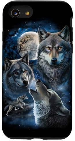 Grey Wolf Under Full Moon, Space, Galaxy, and Stars Case for iPhone SE (2020) / 7 / 8