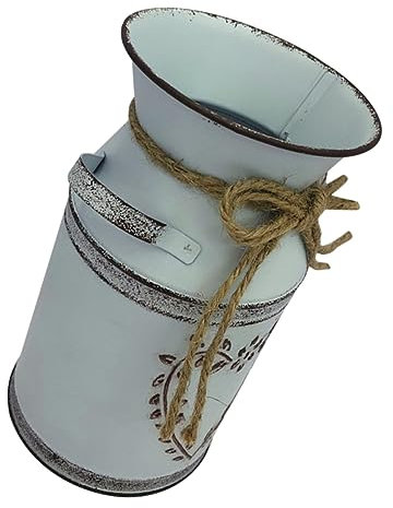 MAGICLULU Rustic Milk Jug Pitcher Vintage Metal Bucket French Country Flower Vase Embossed Love Design for Home Decoration