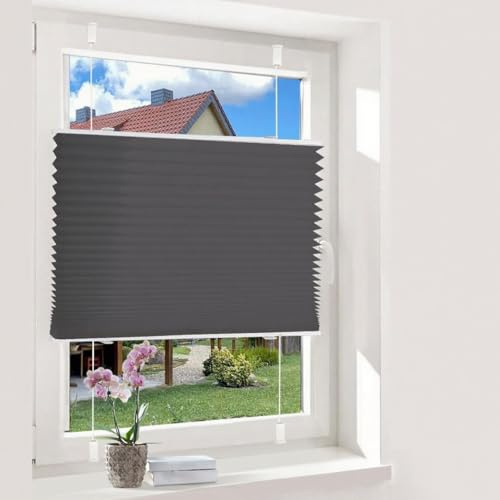 Oubo Plissee Klemmfix ohne Bohren, Anthrazit 95 x 210cm(BxH), lichtdurchlässig & Blickdicht Jalousien Easyfix, Faltrollo für Fenster & Tür