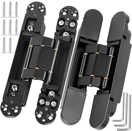 Hawaminent Hidden Door Invisible Concealed Hinge, Black, Stainless Steel, Brushed Finish, 177 lb Capacity, Adjustable 180 Degree Swing