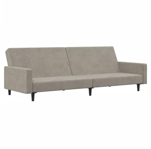 vidaXL Schlafsofa 2-Sitzer, Sofa mit Holzrahmen, Schlafcouch für Wohnzimmer Heimkino Büro, Couch Sofabett Tagesbett Gästebett, Hellgrau Samt