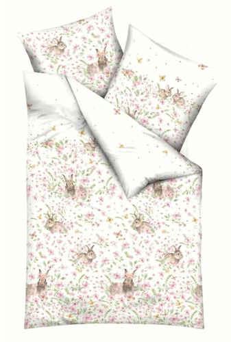 Kaeppel Bettwäsche Häschen Mako-Satin rosa Größe 1x 155x220 cm + 1x 80x80 cm