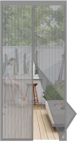 Sekey Hilo de Pescar Mosquitera Magnética Puerta 100x210cm Cortina de Puerta de Protección Contra Insectos con Instalación Adhesiva para Puerta de Balcón, Puerta de Terraza, Puerta de Sótano, Gris