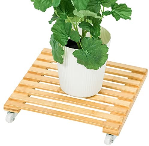 Plants Display Rack Flower Stand Bamboo Plant Stand with Wheels, Light Duty Planter Caddy Square 10 / 12 Pot Rack Flower Stand Indoor Outdoor On Roller Patio/Flower Pot Étagère À Plantes (Size : 30