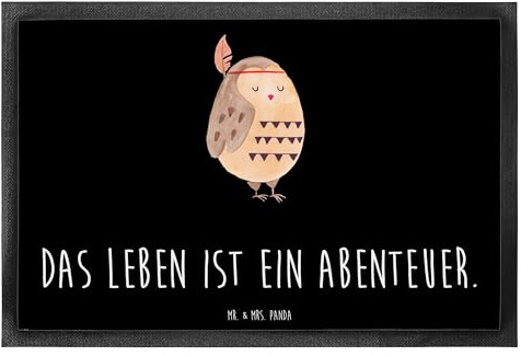 Mr. & Mrs. Panda 60 x 90 cm Fußmatte Eule Federschmuck - Geschenk, Fußabstreifer, Owl, Waldtiere, Schmutzfangteppich, Motivfußmatte, Türmatte,