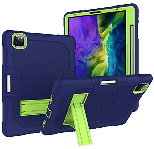 SSLQYLEE Cases for iPad Pro 12.9 2018/2020, Ranura de lápiz de colores, funda protectora de silicona para PC Holder para iPad Pro 12.9 2018/2020 (color: azul marino y verde)