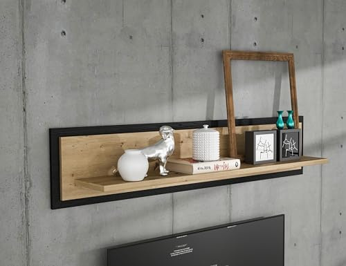 möbelando Wandregal >Trondheim< in Artisan Eiche/Schwarz Eiche - 140x29,6x23,4 (BxHxT)
