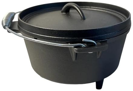 Olla De Hierro Fundido Con Tapa Para Cocinar Y Hornear En Camping Al Aire Libre, Olla De Hierro Fundido Con Mango Espiral De Tres Patas Asada En Horno Holandés,Negro