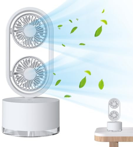 Desk Tower Fan Oscillating Table Fan with Mist Fan 30dB USB Personal Fan with 3-Speed Dual Fans Portable Fan with Night Light for Home Office, Mist Fan