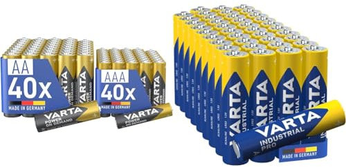 VARTA Batterie 40x AA & 40x AAA, confezione da 80, pile Mix Pack, Power on Demand & Pile AAA, confezione da 40, Industrial Pro, Batterie Alcaline, 1,5V