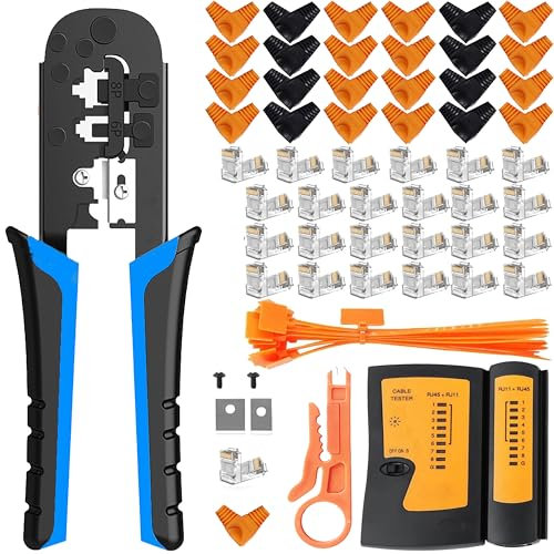 MAYLINE RJ45 RJ11 Cat5 Cirmpatura per Cavi Rete Pinza Crimpatrice RJ45 Strumenti Kit di Rete Professionali Manutenzione del Ethernet LAN Tester del Cavo, Connettori, Strumenti di Riparazione (Blu)