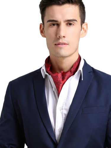 Prettystern Herren Krawattenschal aus 100% Seide Business Halstuch Schalkrawatte 2-lagig plastron scarf ascot Lavallière-Schal Paisley 9. Rot Paisley