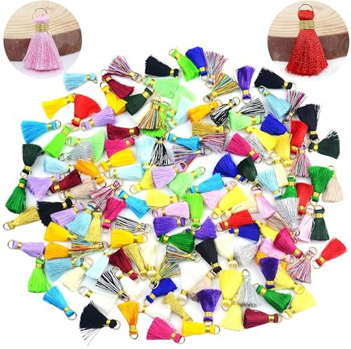 Mini Quasten Basteln Anhänger Deko: 100 Stück Klein Charms Set für DIY Armband Kett Frau Ohrring Schmuck Schlüssel Band Tasch Schlüsselanhänger Personalisiert Geschenk Karte Zubehör (Mischfarbe)