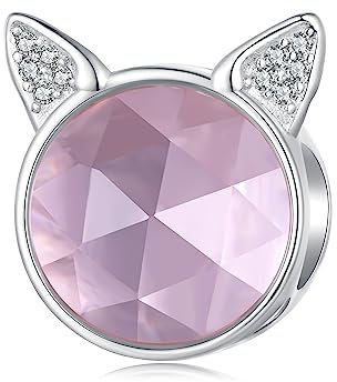 NINGAN 925 Argento Sterling Ciondolo Carino Gatto Animale Domestico 5a Fascino Zircone Rosa, Compatibile Con Perline Bracciale Donna, Regalo Di Compleanno