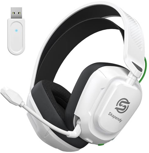 Skapendy VK84 Cuffie Gaming Wireless per Ps5, Ps4, PC, Switch, Mac, Mobile, 2.4GHz Cuffie da gioco senza fil con Microfono + 5.4 Bluetooth, Capovolgimento, Batteria da 50 Ore, Nero Bianco