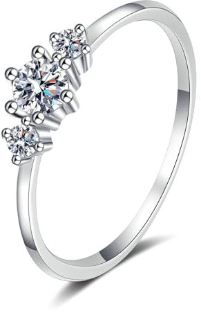 Stfery Damenring Weißgold 0.26ct Weiß Rundschliff Labor Angebauter Diamant 18 K Diamantring Damen Silber