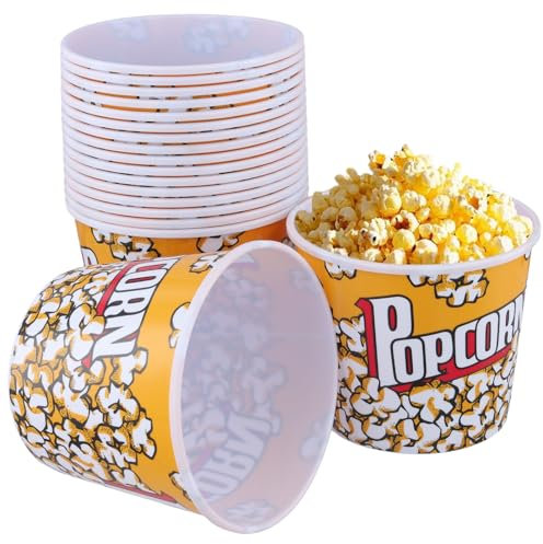 YIXNSW 18 Stück 1.25 Liter Popcorn Eimer, Kunststoff Popcornbehälter, 12 x 14 cm, Wiederverwendbar Popcornschüssel für Heimkino Partys Filmabend
