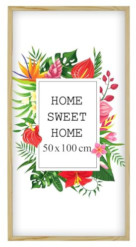 MG Design Cadre photo en bois 50 x 100 cm Naturel – plexiglas transparent, à suspendre vertical et horizontal – pour photos, posters et puzzles