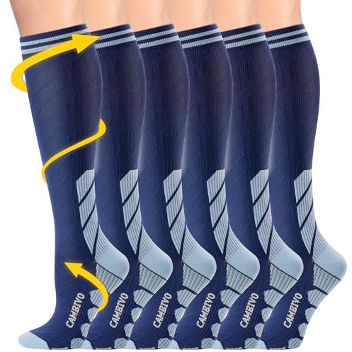 CAMBIVO Bas de Contention Femme Homme 3Paires, Chaussettes de Compression 20-30mmHg, Chaussette Contention Classe 2, pour Circulation Sanguine, Course a Pied, Voyage Avion, Sport, Running, Infirmiere