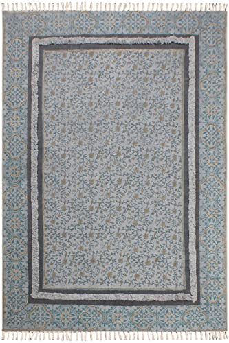 CASAVANI Teppich 9x15 Baumwolle Kelim Blau und Grau gewaschen Dicke 0,19 Zoll Flache Webteppiche für den Innenbereich für Wohnzimmer und Schlafzimmer
