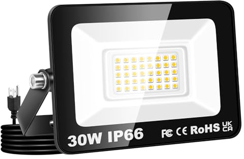 Willpower LED Strahler Außen Innen mit Stecker Fluter 30W 3000K Warmweiß | Außenstrahler 3000LM, Flutlicht IP66 Wasserdicht, Scheinwerfer für Garten Garage Flur Terrassen Hof