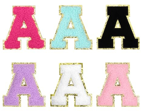 sourcing map Chenille Letter Patches 3.3 Alphabet A Iron on Embroidered Patch Sew on Letter Stickers Applique for Repairing Clothing Jeans Shoes Hats DIY(Multicolored, Pack of 6)