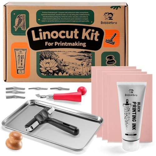 Bobblebro Linocut Kit for Printmaking - Arts and Crafts for Adults - Mother's Day Gift DIY Kit - Hobby Kits Birthday Gift for Women, Men, Boys, Girls - Stamp Making Kit - Linoleum Blocks Carving Tools