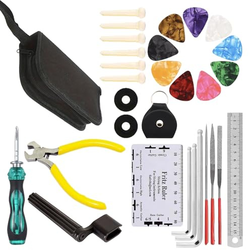 Guitar Repairing Maintenance Tool Kit,31Pcs Professional Guitar Repair Tool with Carry Bag for String Player Instrument Enthusiast Beginner,Cleaning Repair Set for Guitar Ukulele Bass Luthier Tool