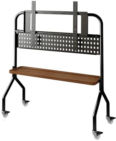Meuble TV mobile à roulettes, réglable en hauteur, avec étagère en acier, chariot TV à roulettes avec support de rangement pour chambre, extérieur, entreprise et école (90 x 50 cm, marron A)